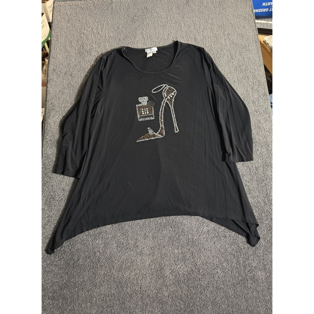 Gardy Black Rhinestone High Heel Perfume Tunic Top Sharkbite Hem XL